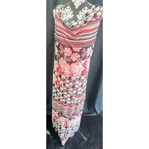 Skye's The Limit 2 piece Maxi Dress Large Pink Fuchsia Magenta Black Tan White